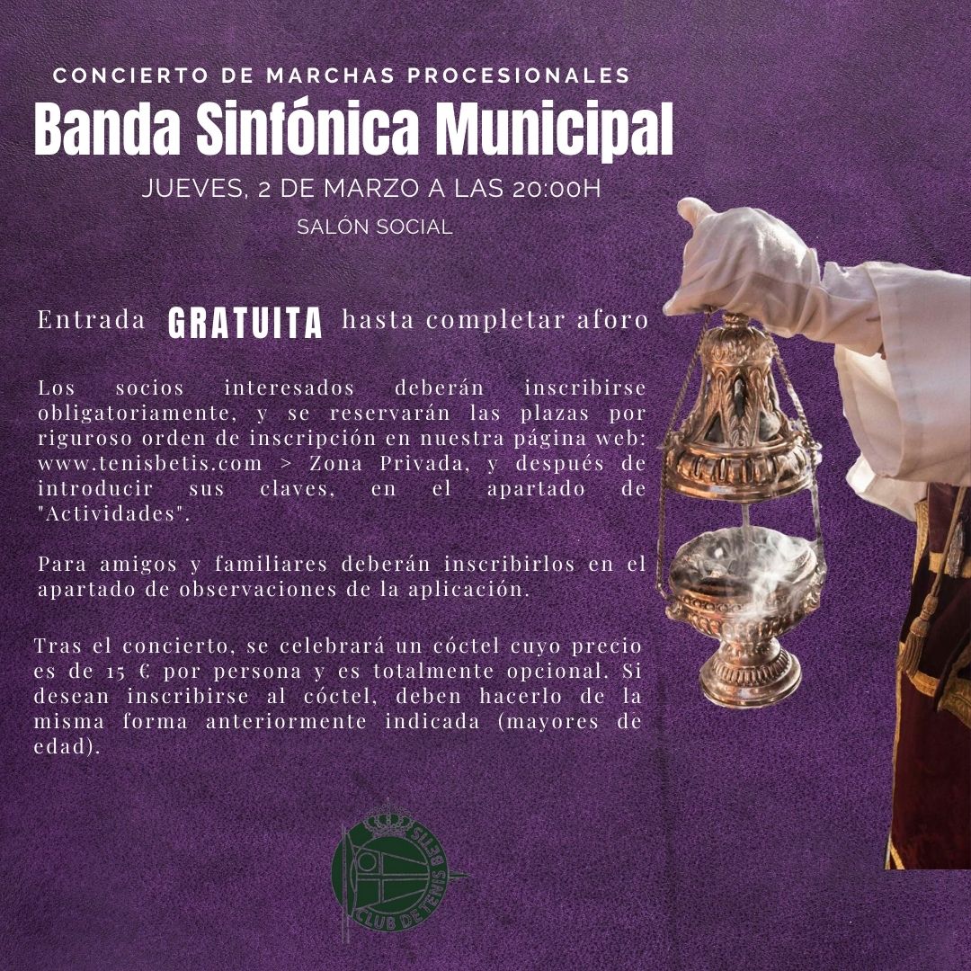 El Salón Social acoge el concierto de marchas procesionales a cargo de la Banda Sinfónica Municipal de Sevilla